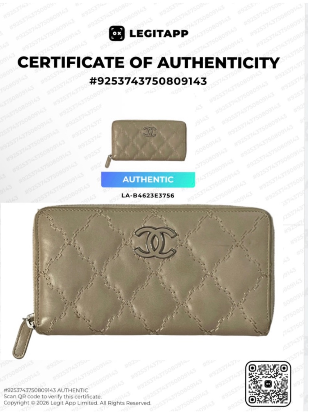 CHANEL Quilted Beige
Leather Zip-Around Wallet with CC Logo GUC